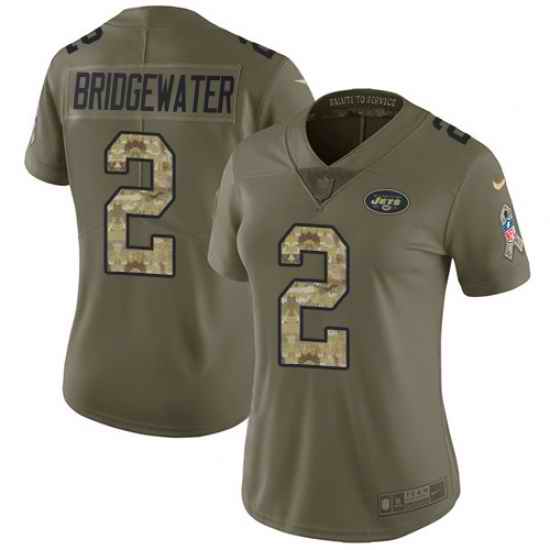 Nike Jets #2 Teddy Bridgewater Olive Camo Womens Stitched NFL Limited 2017 Salute to Service Jersey